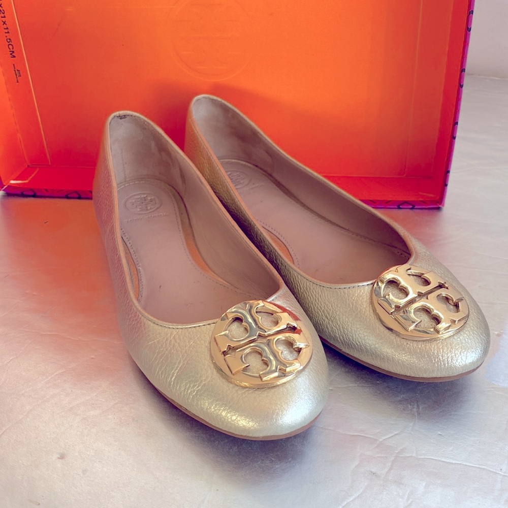 Tory Burch Georgia Metallic ballet flats versatile daytime or evening wear.
